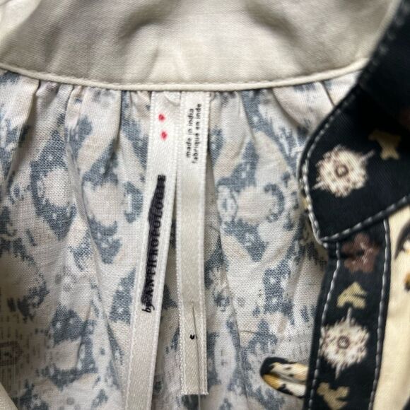 By Anthropologie Boho Print Pleated Puff Sleeve Blouse NWOT - Picture 6 of 6